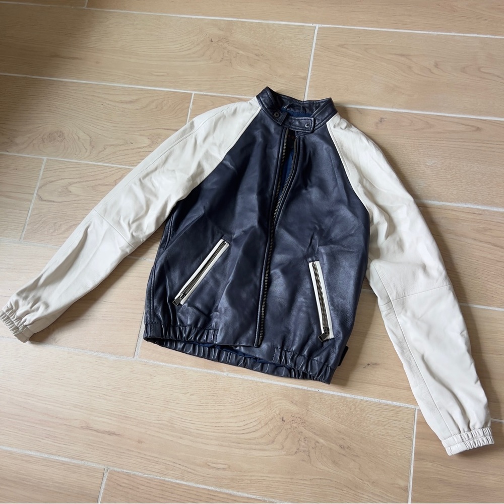 Coach Genuine Leather Two-Tone Varsity / Bomber Jacket Size Small